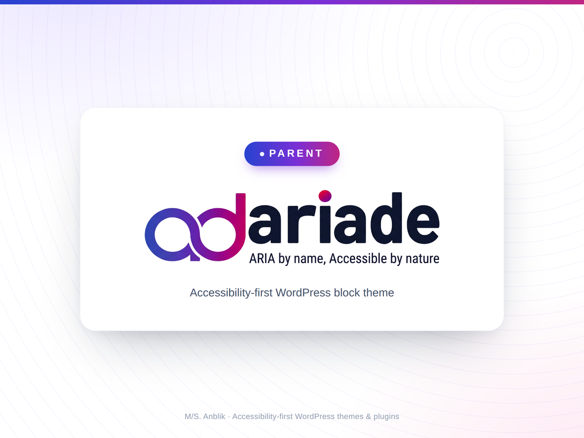 Ariade home page preview — from Ananyoo's collection of accessible WordPress themes