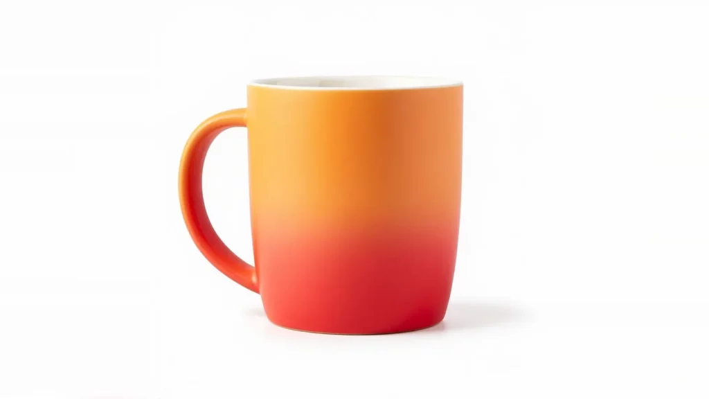 Orange and red high-contrast coffee mug on a white surface